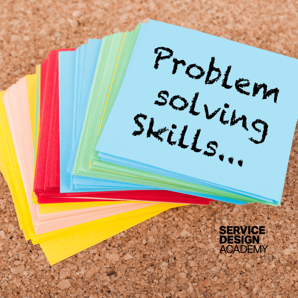 Graphic with colour post-it notes with text Problem solving skills...